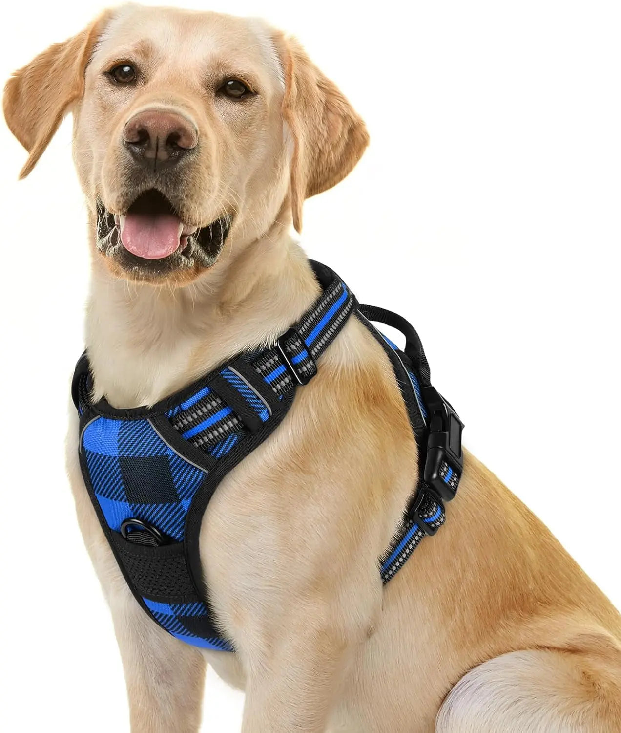 GLOBEGOU CO.,LTD Rabbitgoo Large Dog Harness No Pull Adjustable Soft Padded Vest Reflective Oxford Material Red Plaid Dual Leash Clips - Animals & Pet Supplies > Pet Supplies > Pet Collars & Harnesses Dog