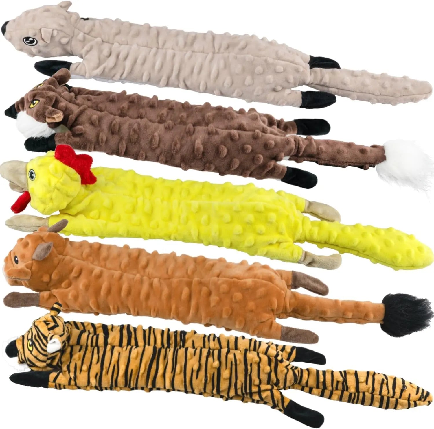 SHARLOVY SharLovy 5 Pack Plush Squeaky Dog Toys For Chewing And Teething Squirrel Cow Fox Wolf Tiger Bundle - Animals & Pet Supplies > Pet Supplies > Dog Supplies > Dog Toys Dog
