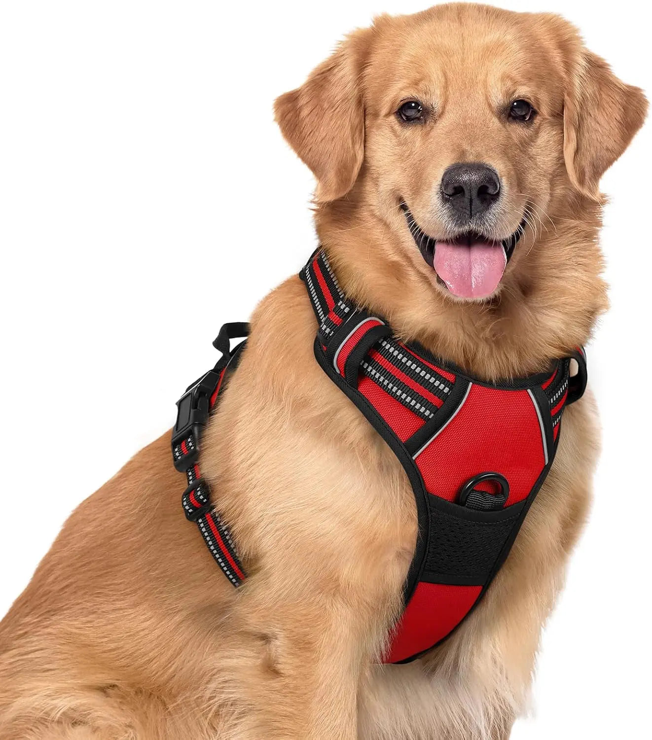GLOBEGOU CO.,LTD Rabbitgoo Large Dog Harness No Pull Adjustable Soft Padded Vest Reflective Oxford Material Red Plaid Dual Leash Clips - Animals & Pet Supplies > Pet Supplies > Pet Collars & Harnesses Dog