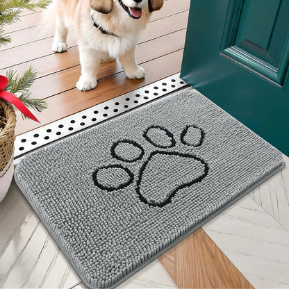 OLANLY OLANLY Ultra Absorbent Chenille Door Mat For Pets 24x16 Inches Non Slip Washable Entryway Mat Beige Paw Print Design - Animals & Pet Supplies > Pet Supplies