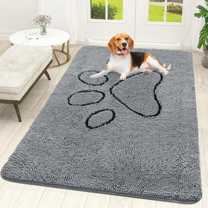 OLANLY OLANLY Ultra Absorbent Chenille Door Mat For Pets 24x16 Inches Non Slip Washable Entryway Mat Beige Paw Print Design - Animals & Pet Supplies > Pet Supplies