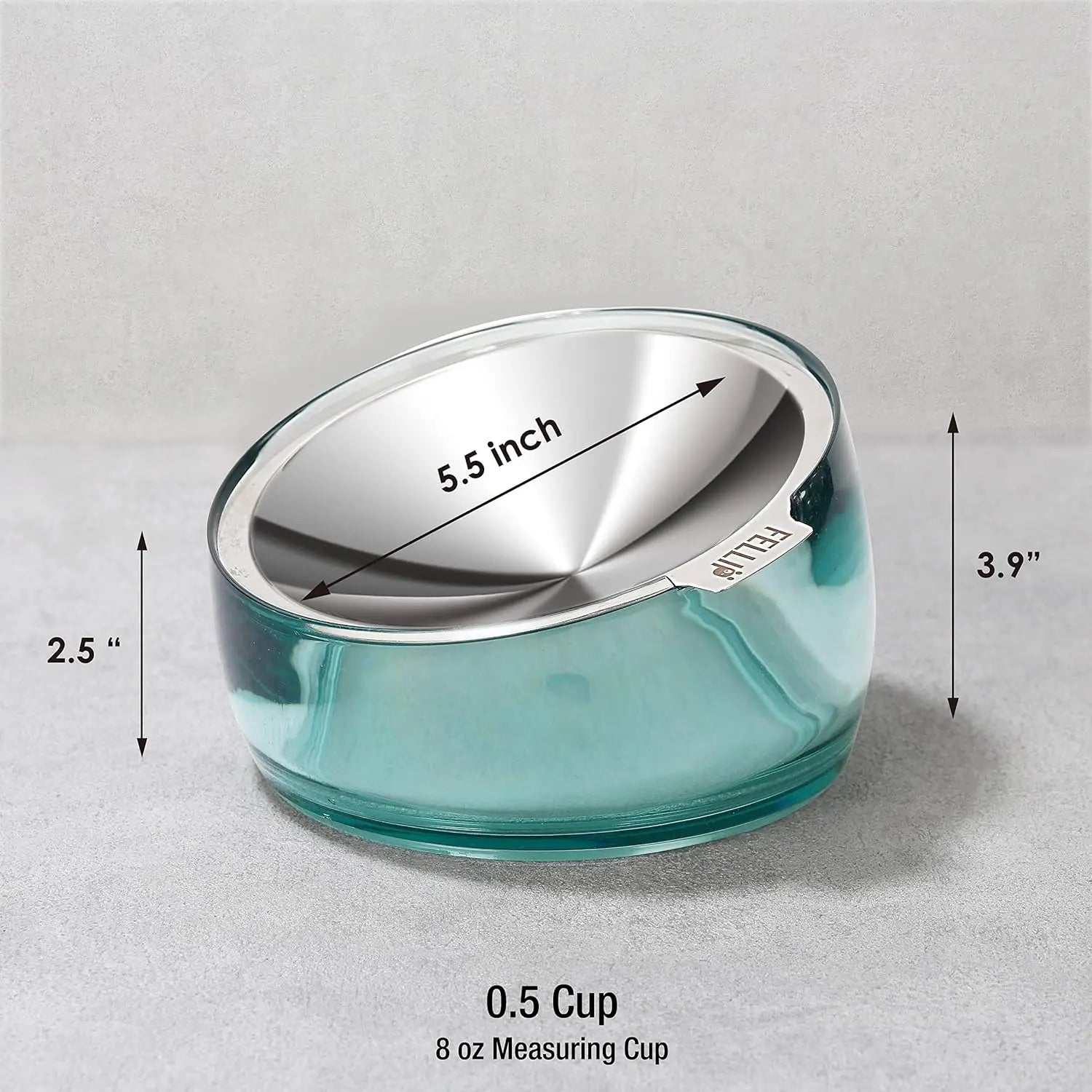 Felli Oblik Elevated Cat Food Bowl - 304 Stainless Steel Removable Dish with Anti-Vomiting and Whisker Fatigue Features, 15° Tilted Non-Slip Stand, Classic Design (0.5 Cup) Felli