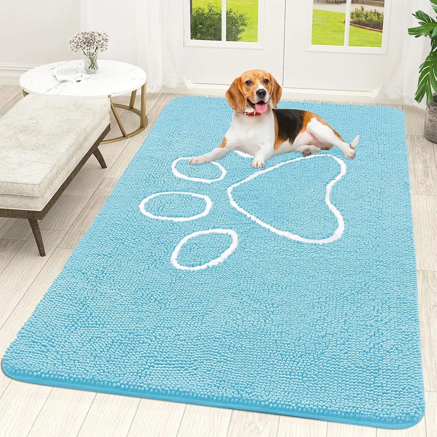 OLANLY Ultra Absorbent Chenille Door Mat for Pets - 24x16 Inches Non-Slip Washable Entryway Mat with Charming Paw Print Design and Quick-Dry Features in Beige OLANLY