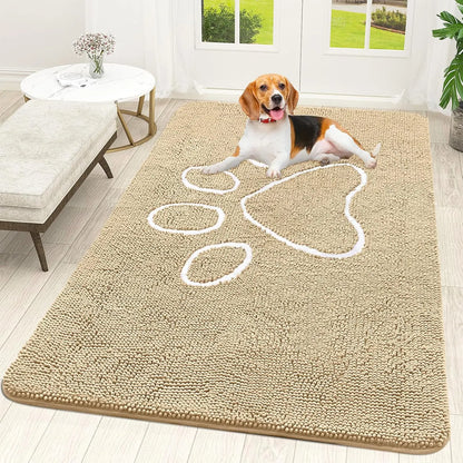 OLANLY OLANLY Ultra Absorbent Chenille Door Mat For Pets 24x16 Inches Non Slip Washable Entryway Mat Beige Paw Print Design - Animals & Pet Supplies > Pet Supplies
