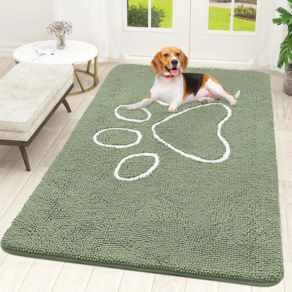 OLANLY OLANLY Ultra Absorbent Chenille Door Mat For Pets 24x16 Inches Non Slip Washable Entryway Mat Beige Paw Print Design - Animals & Pet Supplies > Pet Supplies