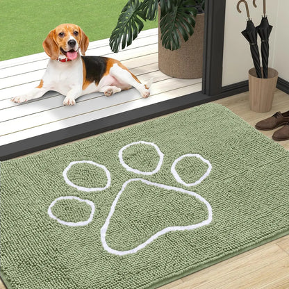 OLANLY OLANLY Ultra Absorbent Chenille Door Mat For Pets 24x16 Inches Non Slip Washable Entryway Mat Beige Paw Print Design - Animals & Pet Supplies > Pet Supplies