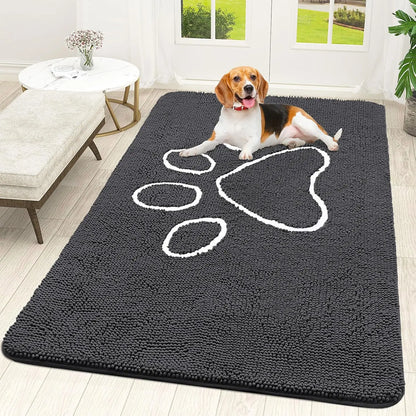 OLANLY OLANLY Ultra Absorbent Chenille Door Mat For Pets 24x16 Inches Non Slip Washable Entryway Mat Beige Paw Print Design - Animals & Pet Supplies > Pet Supplies