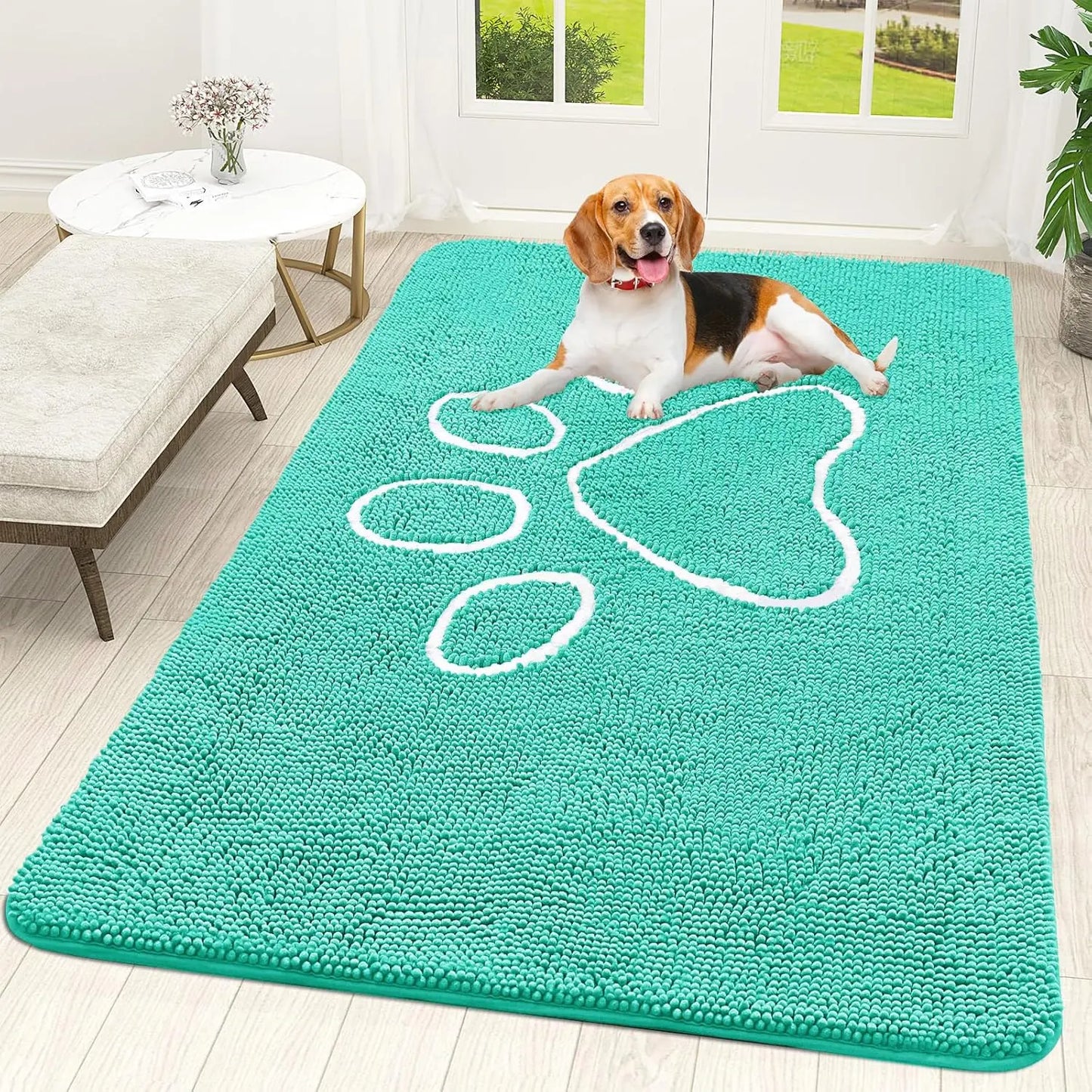 OLANLY Ultra Absorbent Chenille Door Mat for Pets - 24x16 Inches Non-Slip Washable Entryway Mat with Charming Paw Print Design and Quick-Dry Features in Beige OLANLY