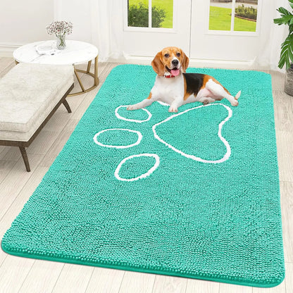 OLANLY OLANLY Ultra Absorbent Chenille Door Mat For Pets 24x16 Inches Non Slip Washable Entryway Mat Beige Paw Print Design - Animals & Pet Supplies > Pet Supplies