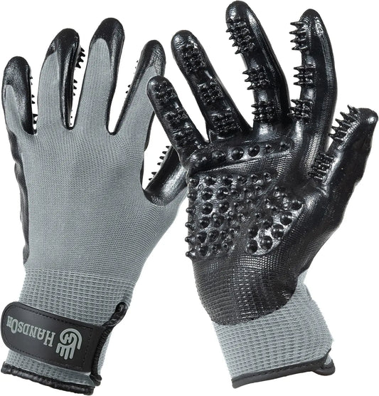 H HANDSON Pet Grooming Gloves - Patented #1 Ranked, Award Winning Shedding, Bathing, & Hair Remover Gloves - Gentle Brush for Cats, Dogs, and Horses (Grey, Large) HANDS ON EQUINE LLC
