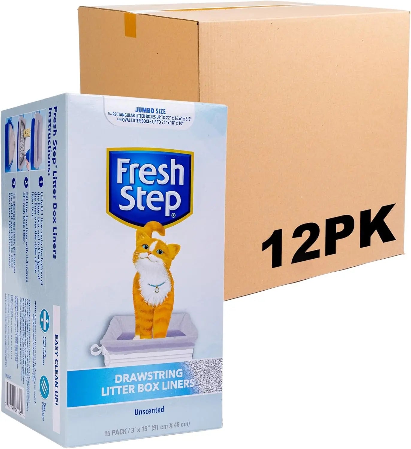 Fresh Step Drawstring Cat Litter Box Liners, Fresh Scent, Size Large,2.5"X17" - 7 Count | Kitty Litter Bags, Cat Litter Liners for All Cats to Keep Your Home Clean Fetch for Pets