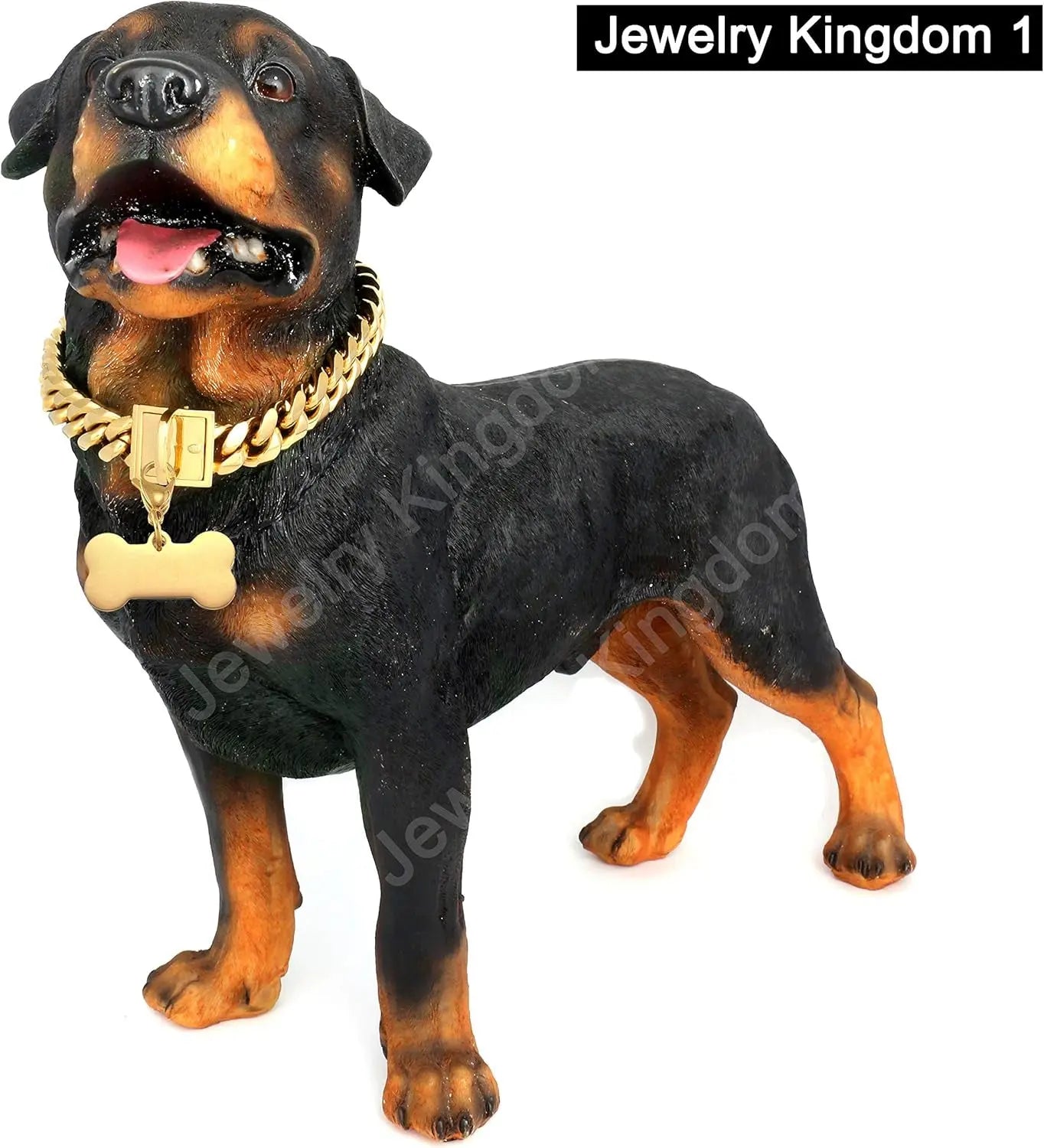 Jewelry Kingdom 1 Premium Gold Dog Chain Collar with ID Tag - Heavy Duty 18K Stainless Steel Cuban Link Chain for Strong and Stylish Dogs Jewelry Kingdom 1
