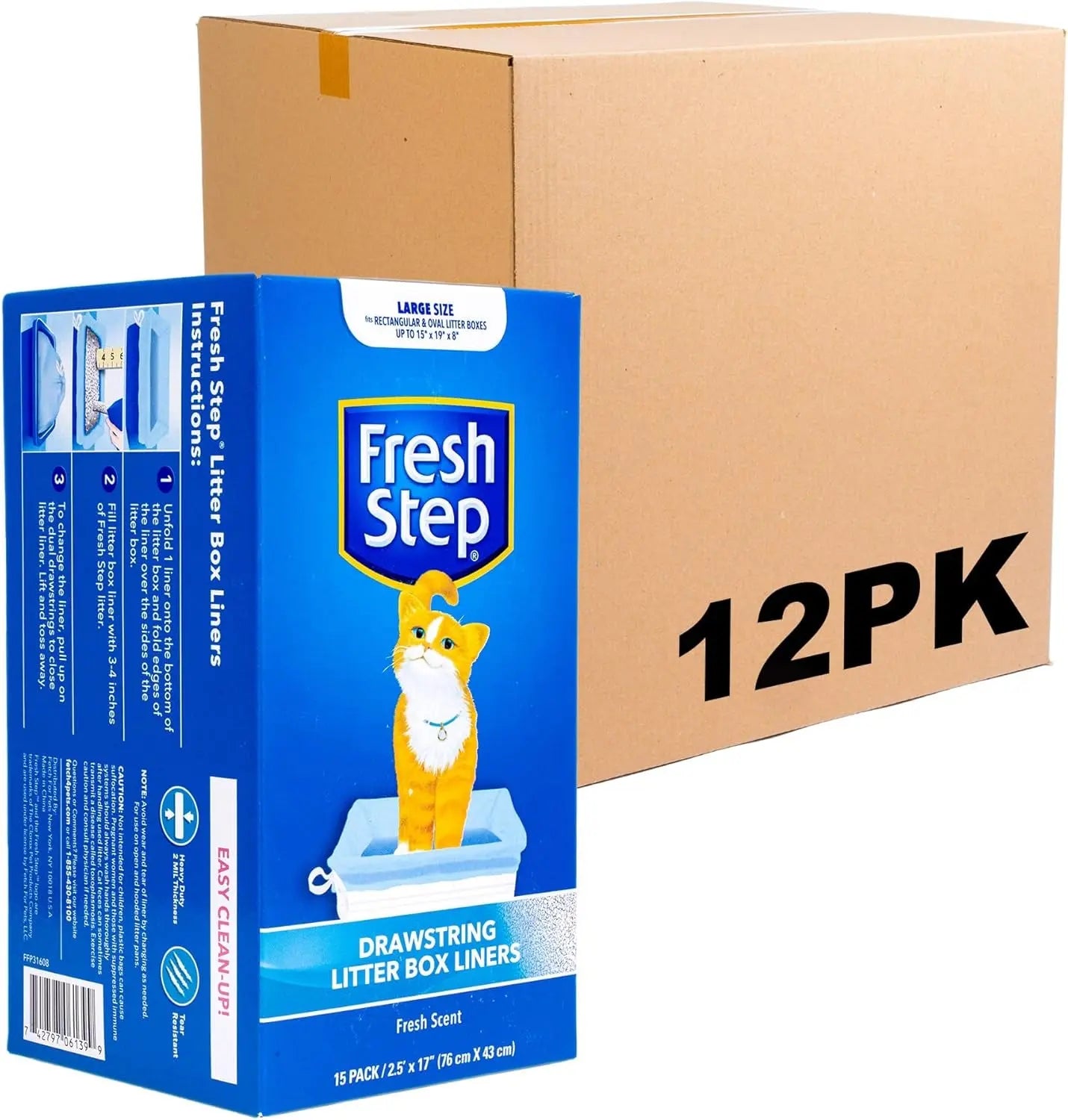 Fresh Step Drawstring Cat Litter Box Liners, Fresh Scent, Size Large,2.5"X17" - 7 Count | Kitty Litter Bags, Cat Litter Liners for All Cats to Keep Your Home Clean Fetch for Pets