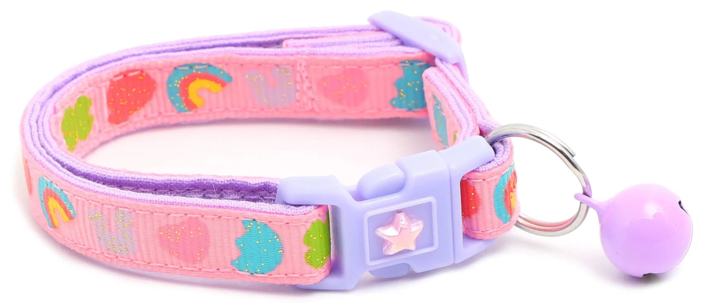 Pink and purple Cereal Marshmallows Breakaway Cat Collar with bell and star clip
