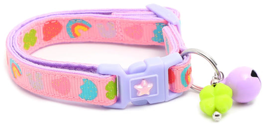 Cereal Marshmallows Breakaway Collar for cats with soft reinforced cotton, pastel purple buckle, bell, and charm