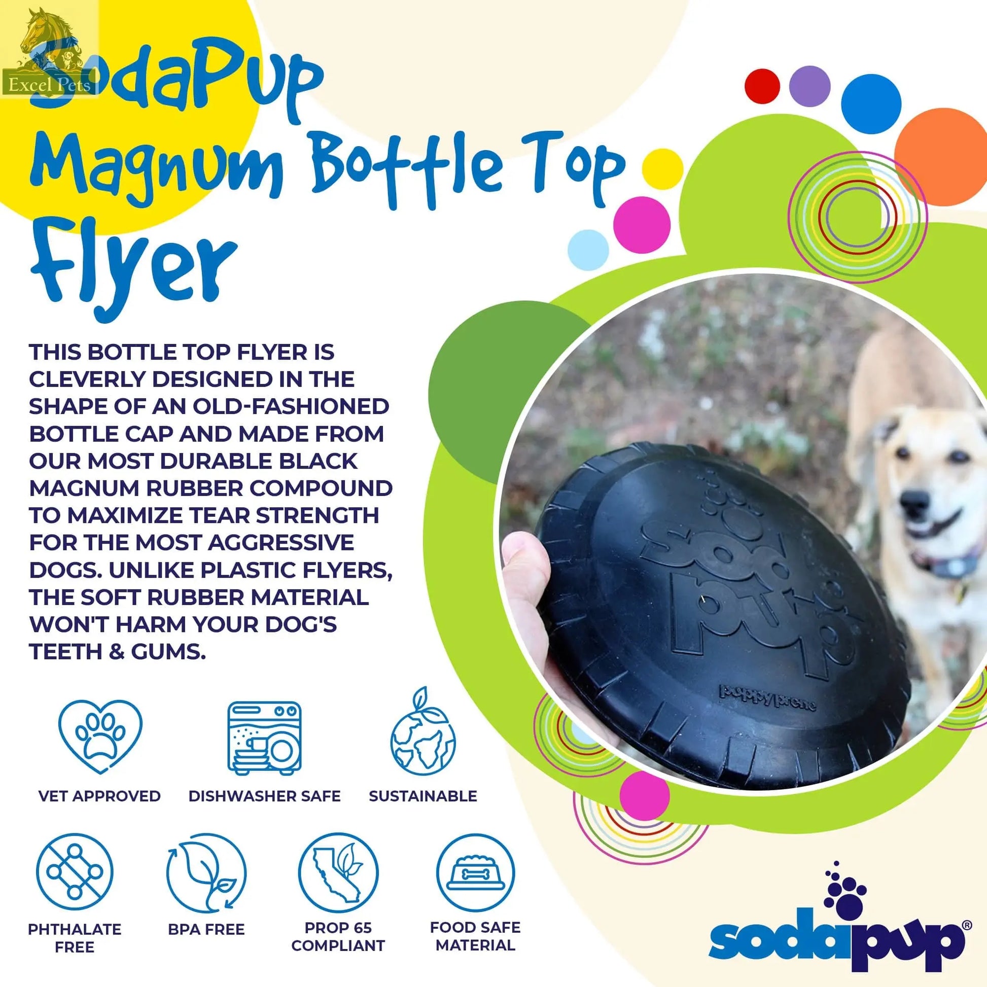 Magnum Bottle Top Flyer Rubber Frisbee for Heavy Chewers | Large | USA Made SodaPup/True Dogs, LLC