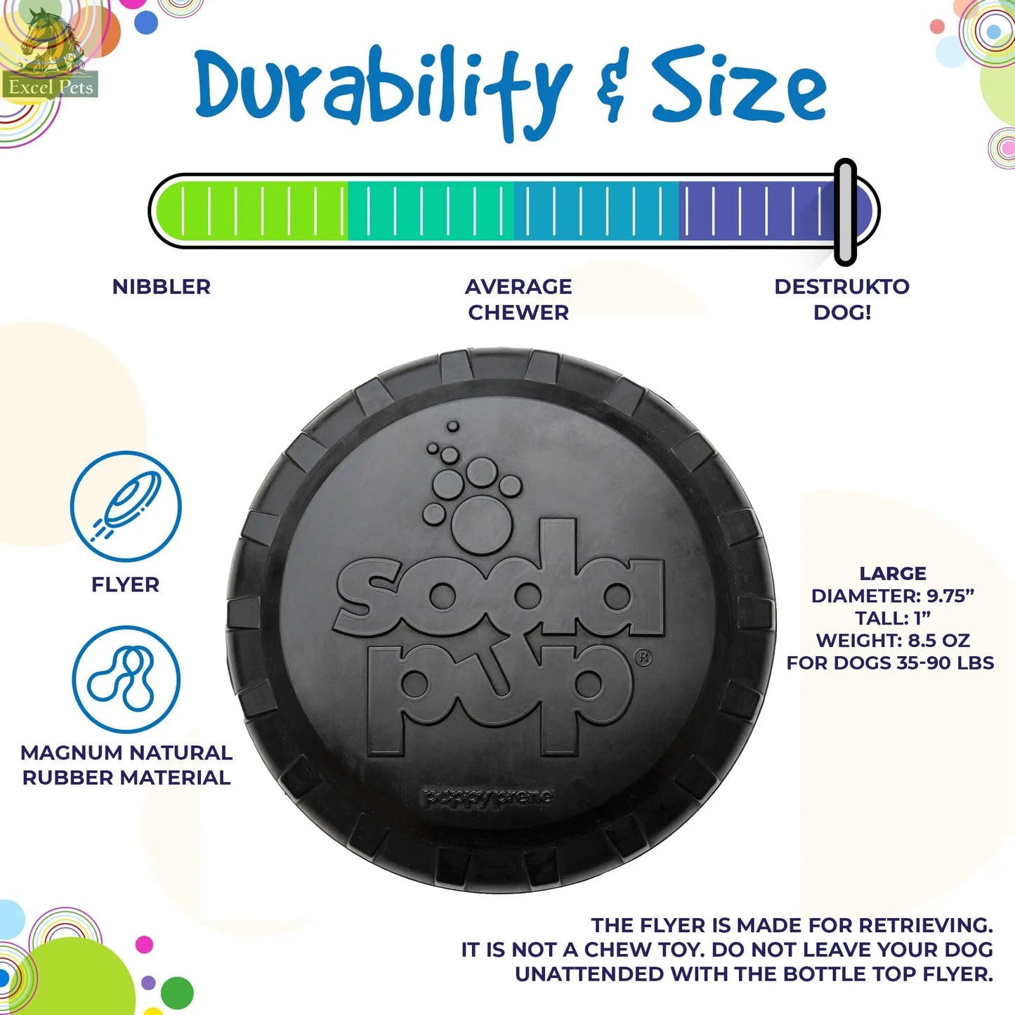 Magnum Bottle Top Flyer Rubber Frisbee for Heavy Chewers | Large | USA Made SodaPup/True Dogs, LLC