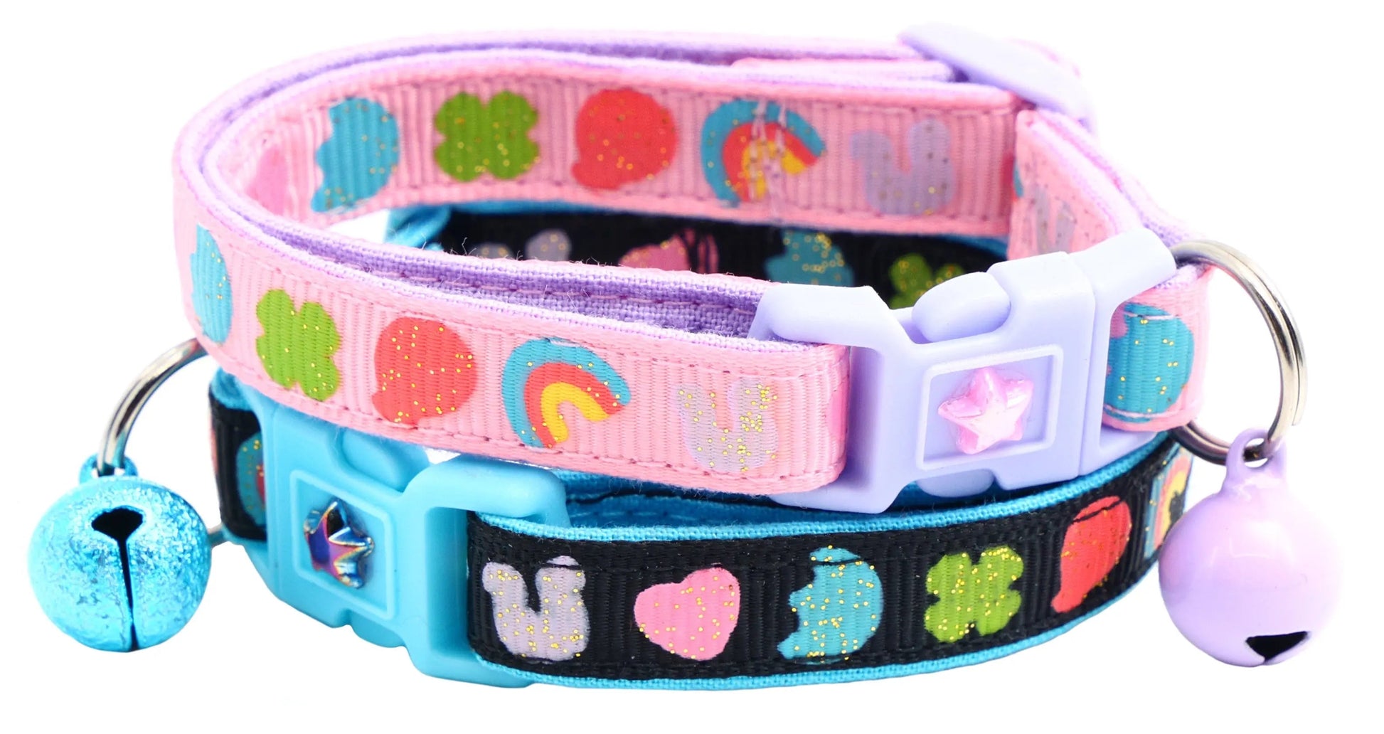 Cereal Marshmallows Breakaway Collar for cats with colorful patterns and safety bell