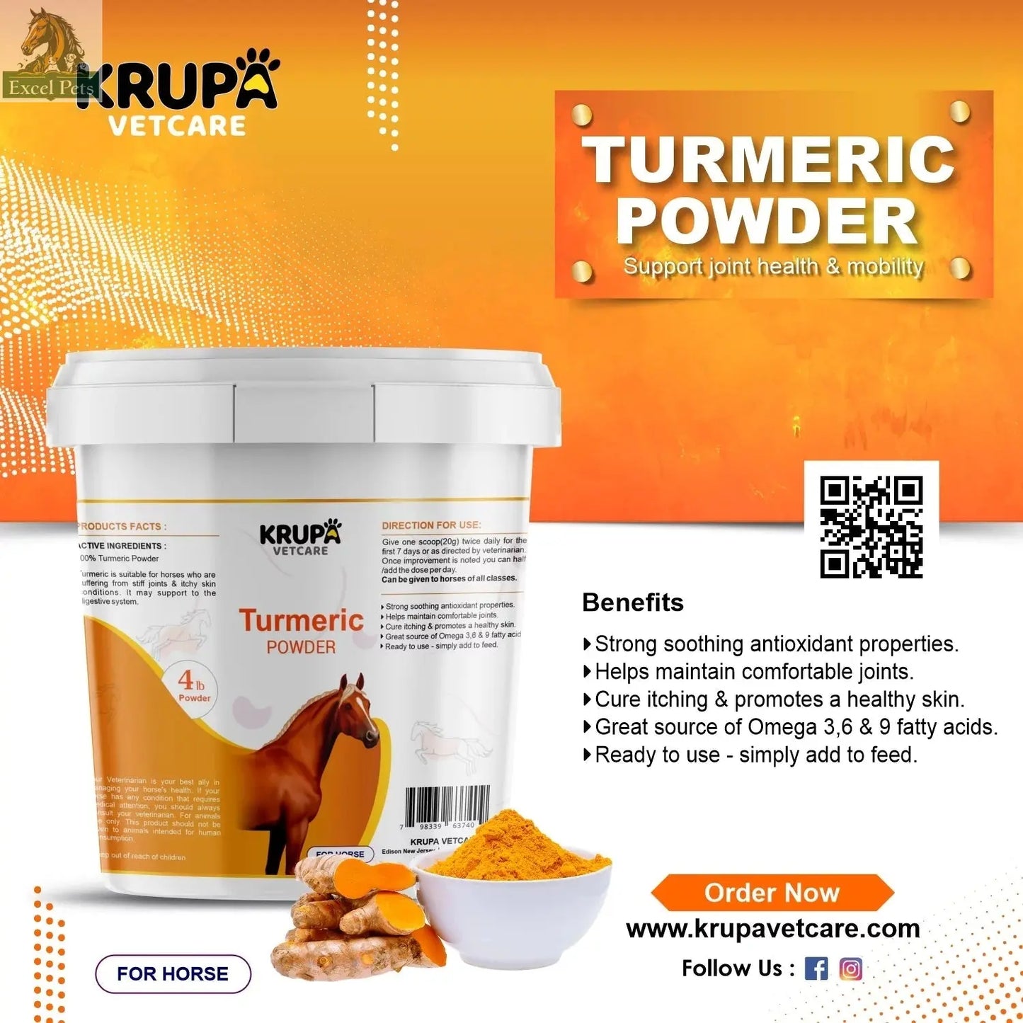 Natural Turmeric Powder for Horses with Powdered Coconut Oil - Turmericle Anti-Inflamatory Horse Supplement for Healthy Hip & Joint Function - Normal Skin Health MJ's Pet Closet