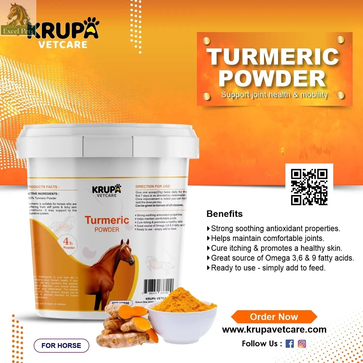 Natural Turmeric Powder for Horses with Powdered Coconut Oil - Turmericle Anti-Inflamatory Horse Supplement for Healthy Hip & Joint Function - Normal Skin Health MJ's Pet Closet