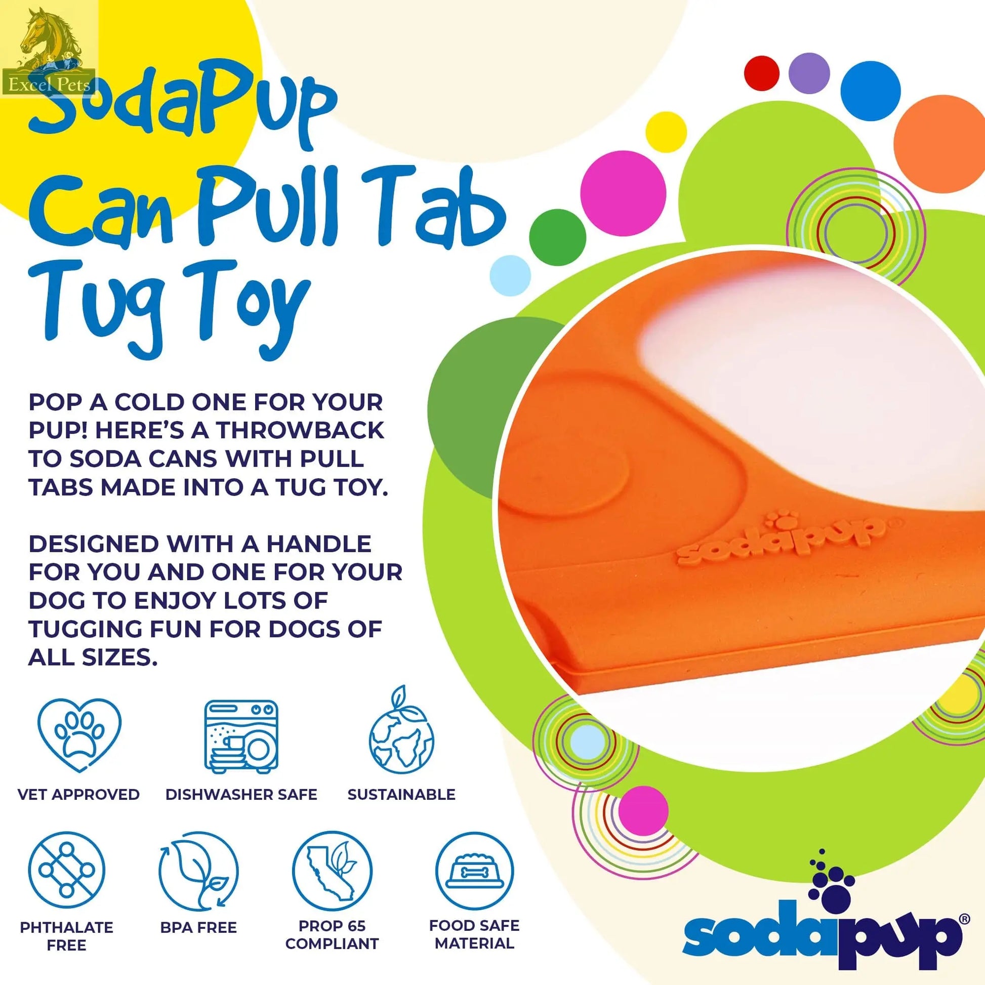 Pop Top Rubber Tug Toy for Interactive Play | Heavy Chewers | USA Made | SodaPup SodaPup/True Dogs, LLC