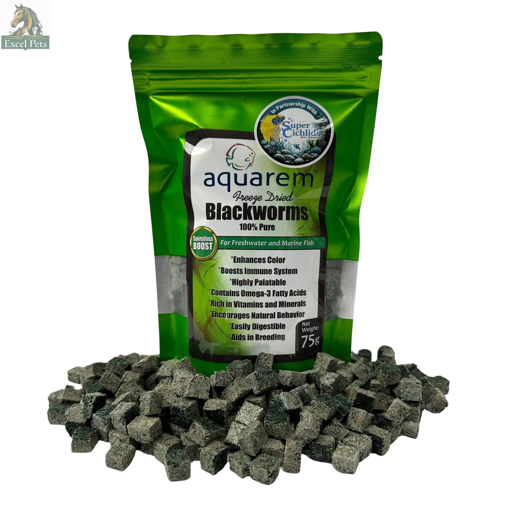 Premium Freeze Dried Blackworms - Spirulina Boost Super Cichlids