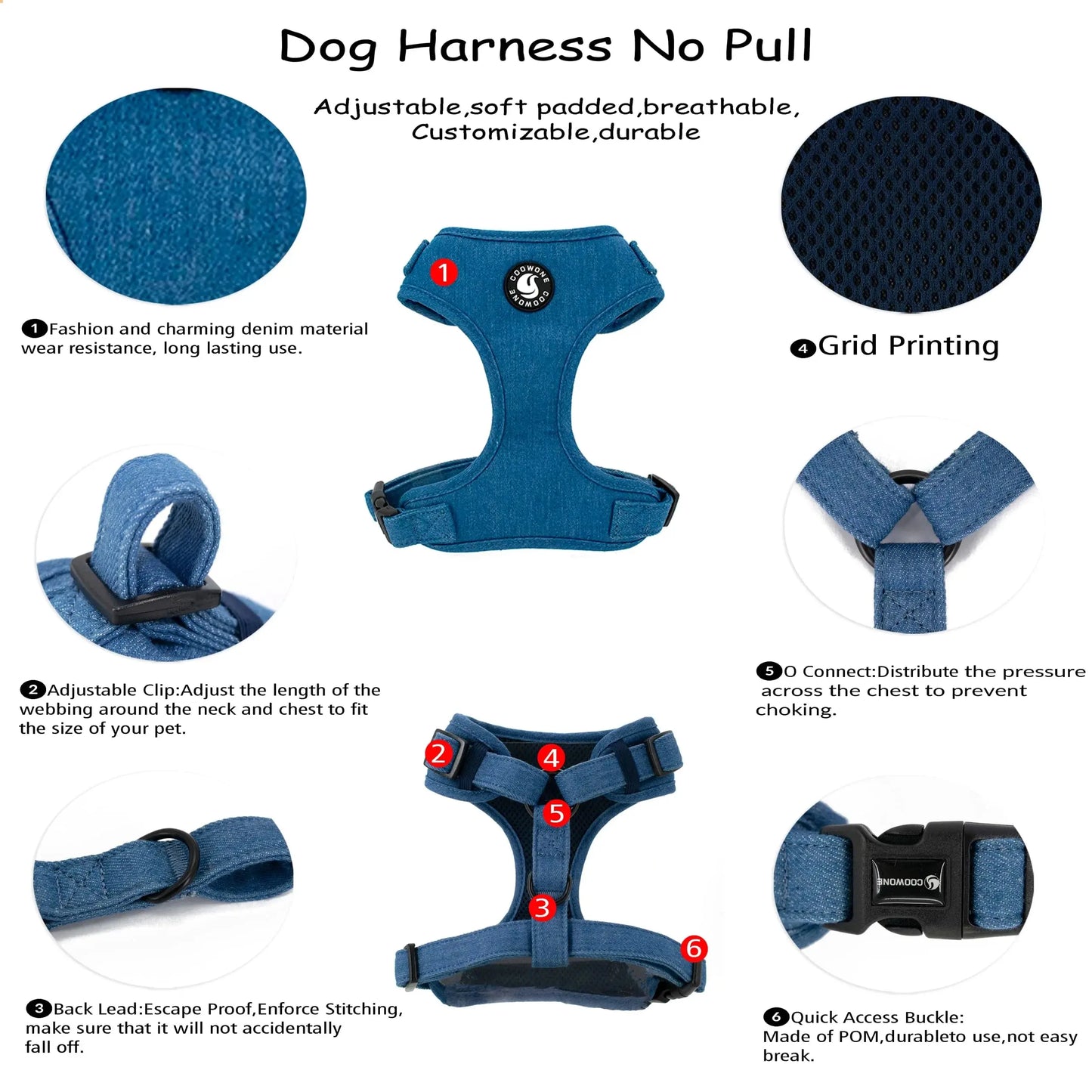 Collarlogo Adjustable Dog Harness and Leash Set Excel Pets