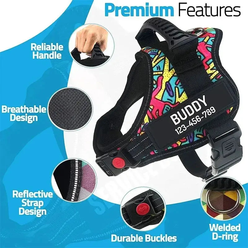 Nylon Adjustable Custom ID Dog Harness Excel Pets