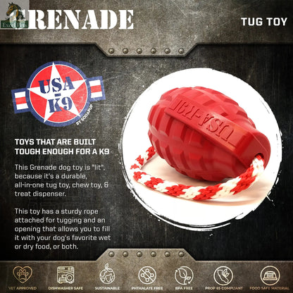 USA-K9 Grenade Rubber Dog Chew Toy | K9 Handler Reward Toy | Blue | USA Made SodaPup/True Dogs, LLC