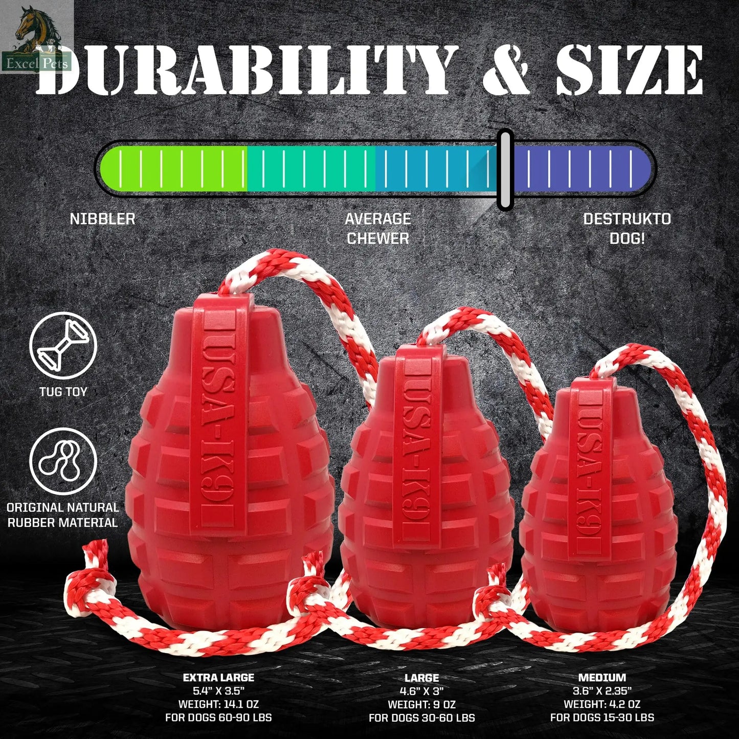 USA-K9 Grenade Rubber Dog Chew Toy | K9 Handler Reward Toy | Blue | USA Made SodaPup/True Dogs, LLC