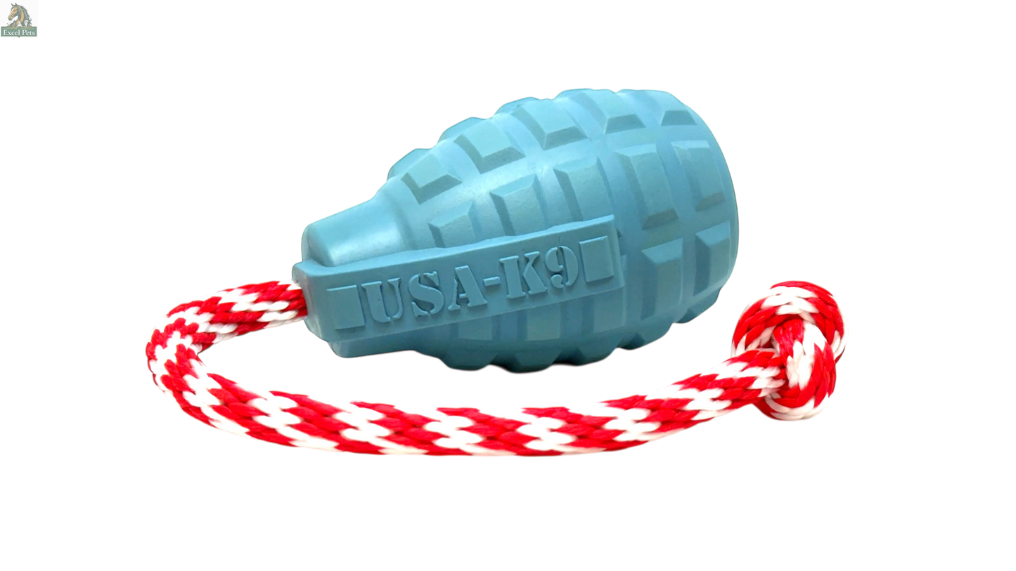 USA-K9 Grenade Shaped Rubber Dog Toy - Chew, Treat Dispenser & Tug Toy | USA SodaPup/True Dogs, LLC