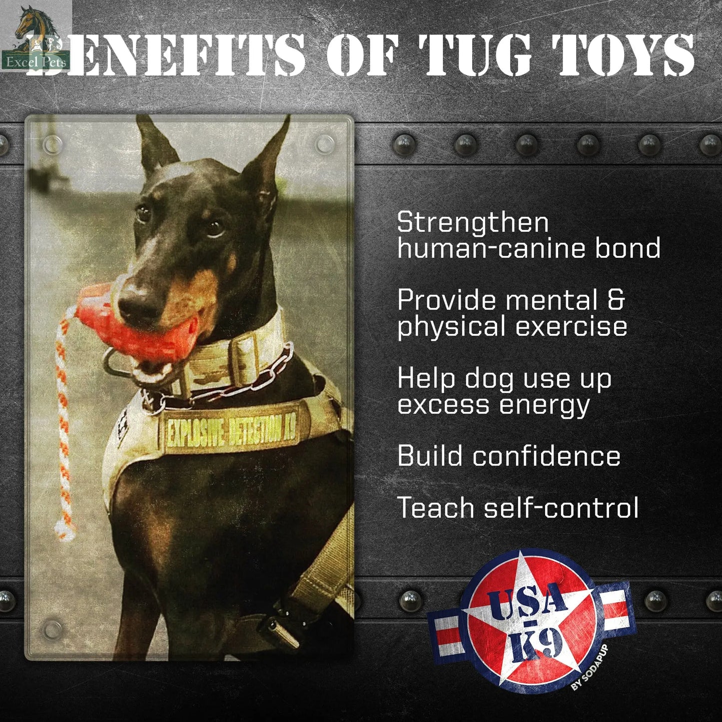 USA-K9 Grenade Shaped Rubber Dog Toy - Chew, Treat Dispenser & Tug Toy | USA SodaPup/True Dogs, LLC