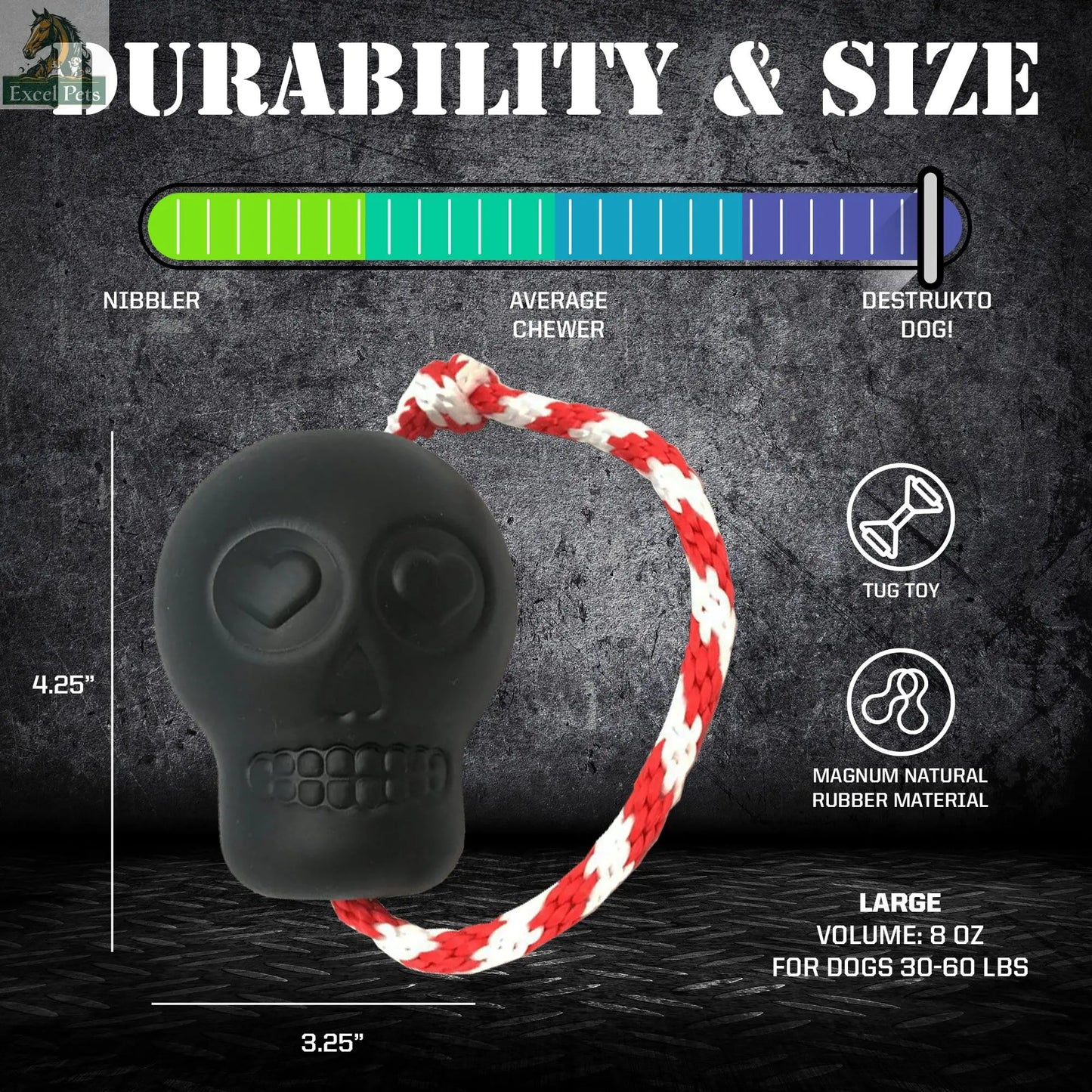 USA-K9 Magnum Skull - Black Magnum Rubber Chew Toy for Extreme Chewers | USA Made SodaPup/True Dogs, LLC