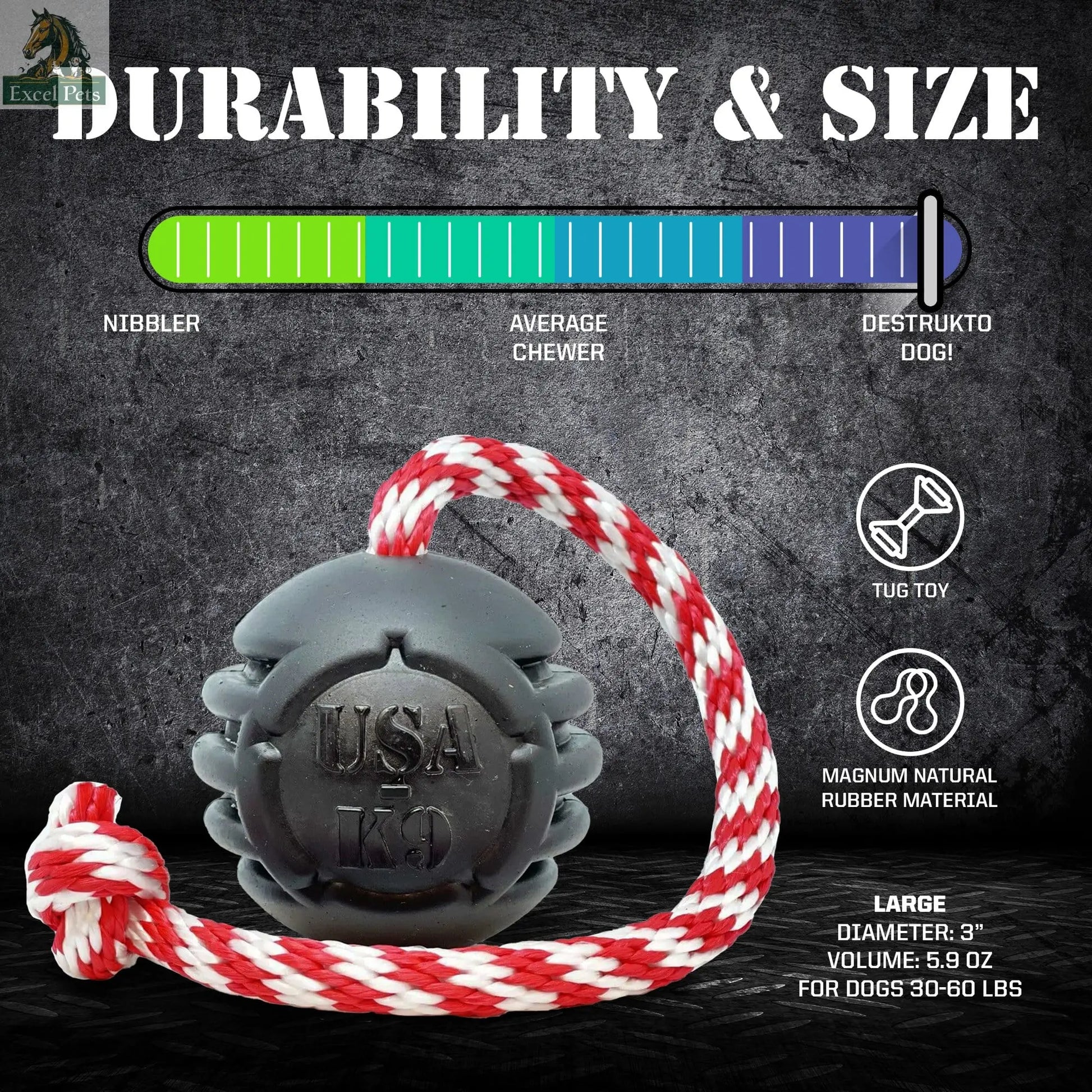 USA-K9 Magnum Stars and Stripes Rubber Dog Toy | K9 Handler Reward Toy | USA Made SodaPup/True Dogs, LLC