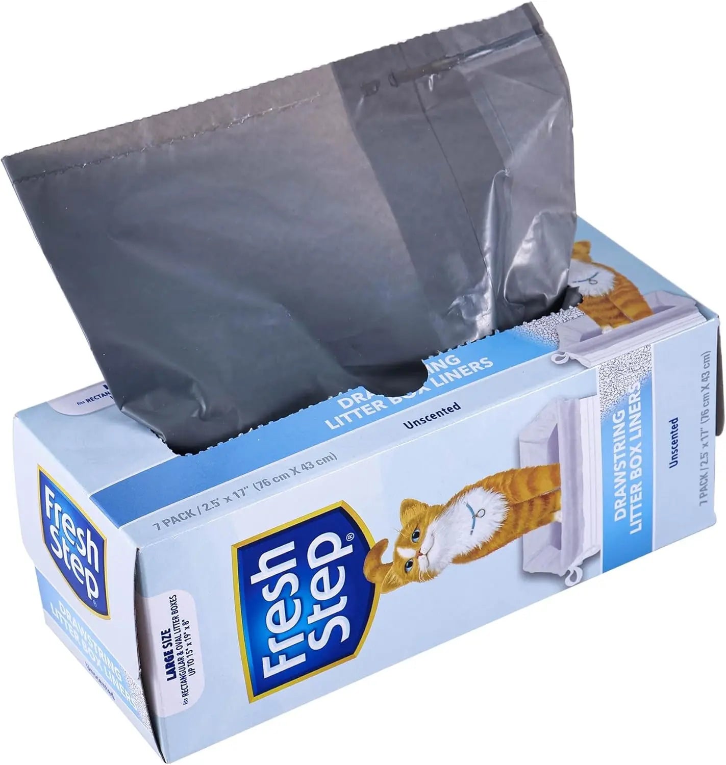 Fresh Step Drawstring Cat Litter Box Liners, Fresh Scent, Size Large,2.5"X17" - 7 Count | Kitty Litter Bags, Cat Litter Liners for All Cats to Keep Your Home Clean Fetch for Pets