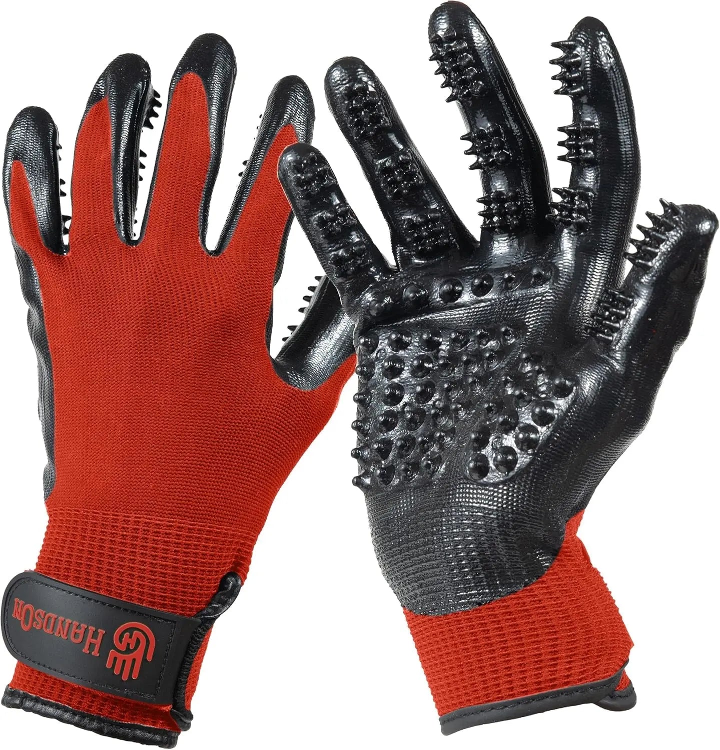 H HANDSON Pet Grooming Gloves - Patented #1 Ranked, Award Winning Shedding, Bathing, & Hair Remover Gloves - Gentle Brush for Cats, Dogs, and Horses (Grey, Large) HANDS ON EQUINE LLC