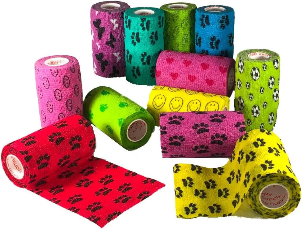 Prairie Horse Supply Bulk Pack 4 Inch Veterinary Wrap Tape Prairie Horse Self Adhesive Vet Wrap With Colorful Designs 5 Yard Roll - Animals & Pet Supplies > Pet Supplies > Pet Medical Tape & Bandages Equine