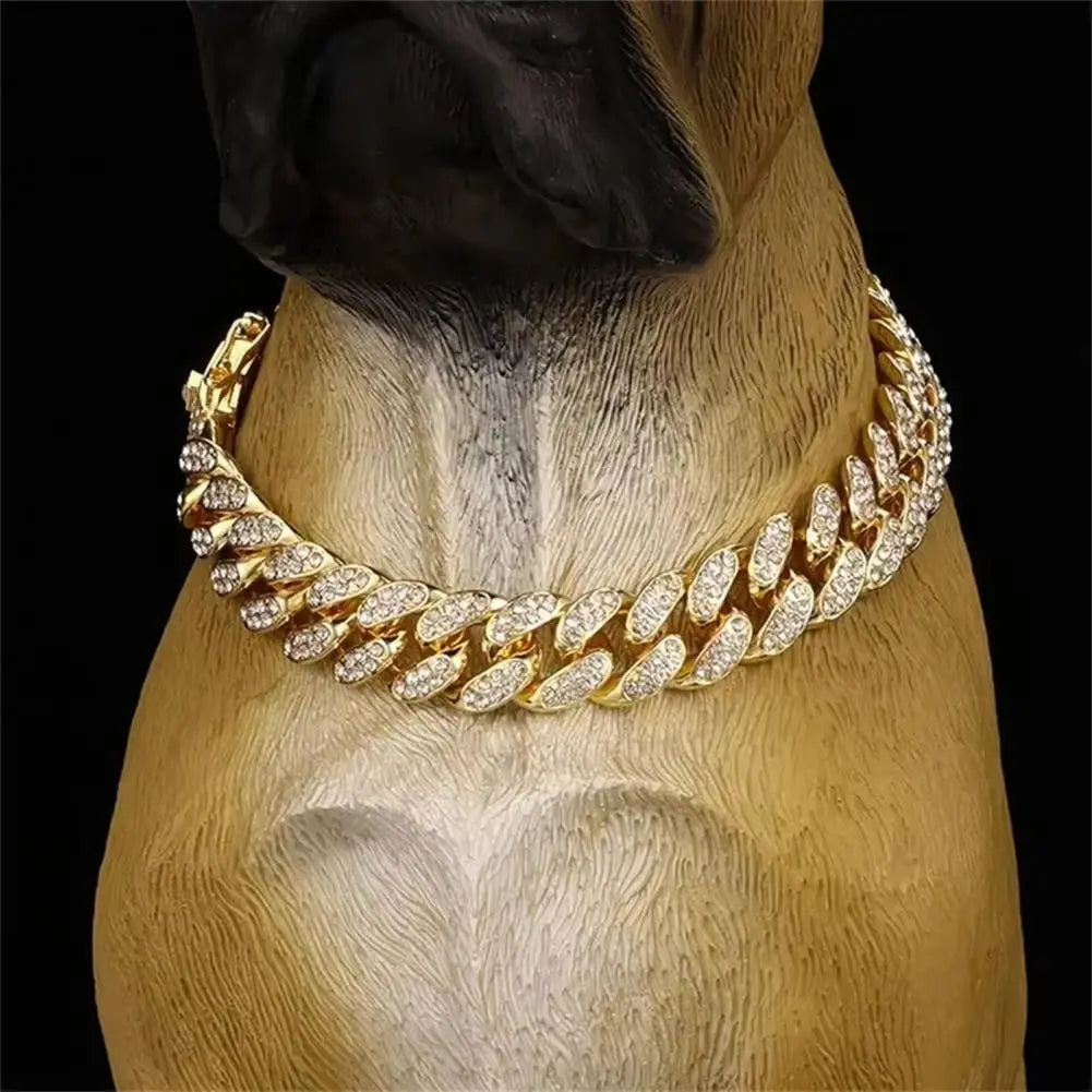 Dog Collar Sparkling Rhinestone Chain Collar for Small Medium Dogs Metal Cat Necklace with Gold Link Pet Jewelry Accessories Excel Pets