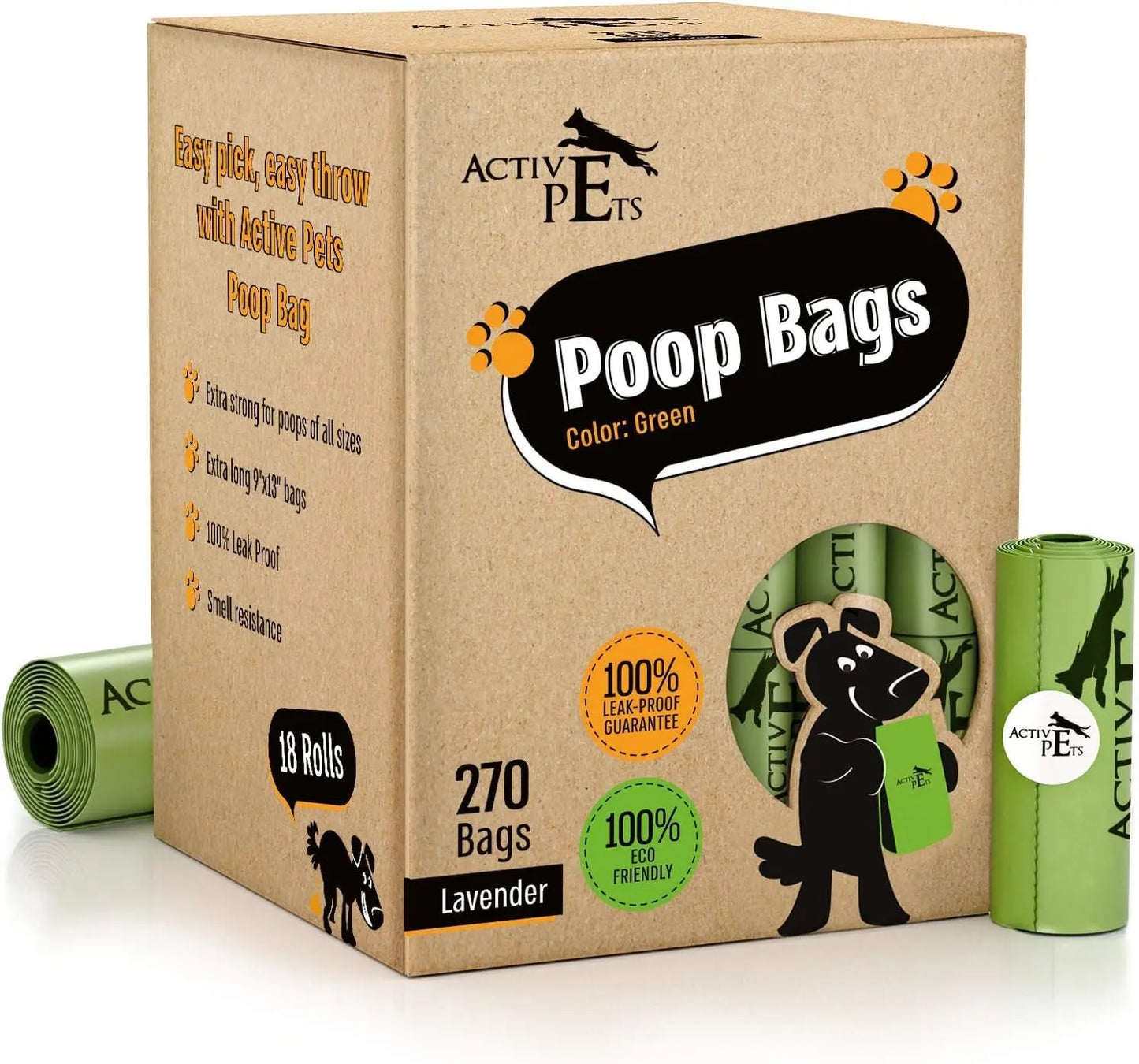 Active Pets Dog Waste Bag Dispenser with Leash Strap, Eco-Friendly Walking Bags, Biodegradable Poop Holder for Pet Waste Management, 60 Bags Included Active Pets