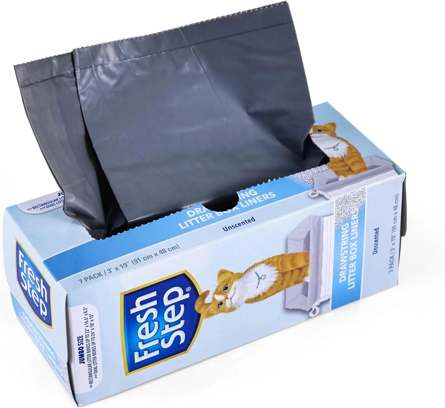 Fresh Step Drawstring Cat Litter Box Liners, Fresh Scent, Size Large,2.5"X17" - 7 Count | Kitty Litter Bags, Cat Litter Liners for All Cats to Keep Your Home Clean Fetch for Pets