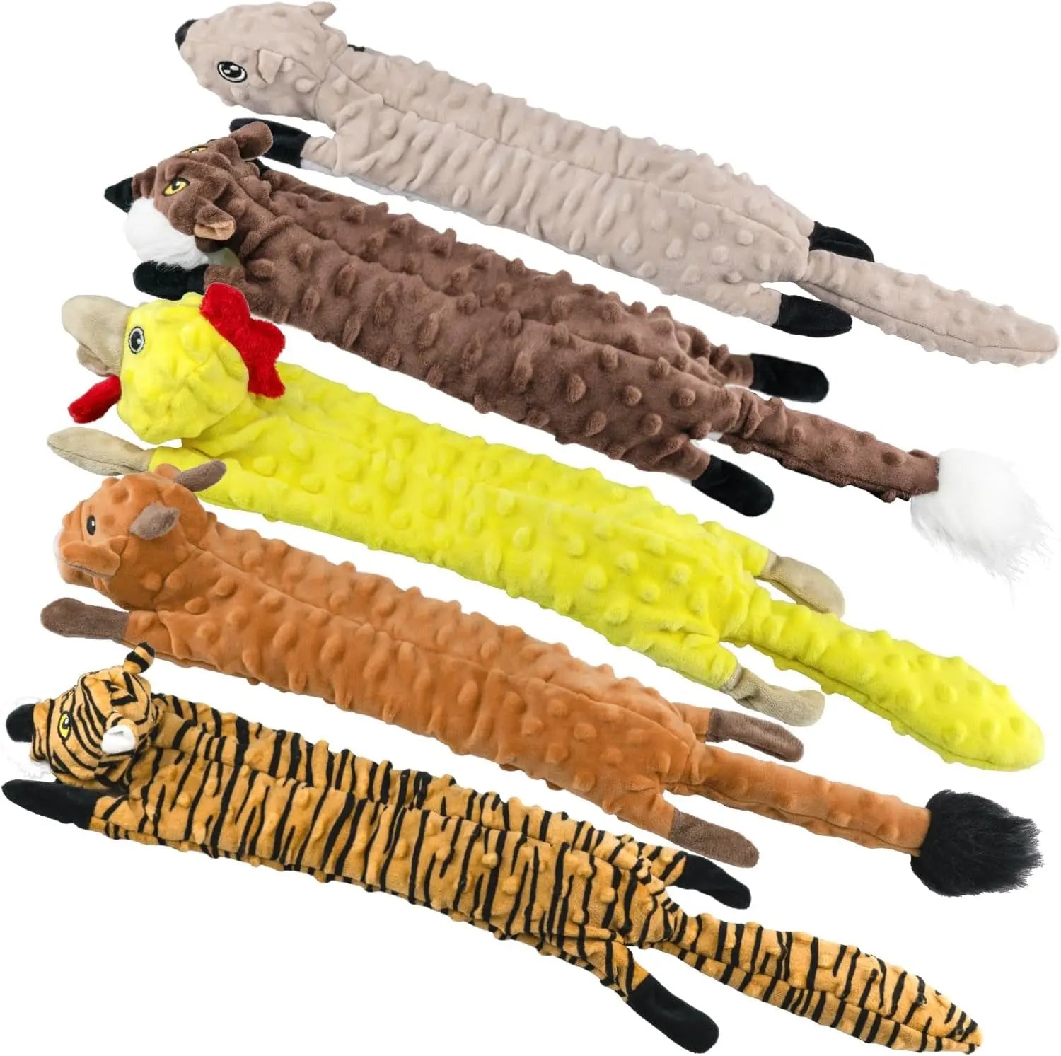 SHARLOVY SharLovy 5 Pack Plush Squeaky Dog Toys For Chewing And Teething Squirrel Cow Fox Wolf Tiger Bundle - Animals & Pet Supplies > Pet Supplies > Dog Supplies > Dog Toys Dog