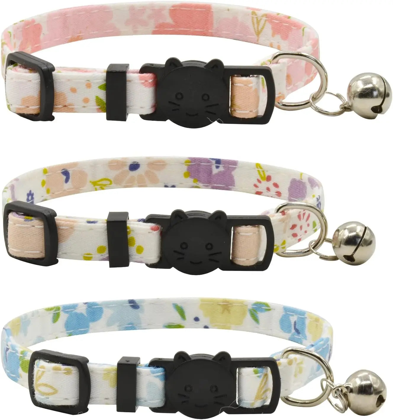Durable Breakaway Cat Collars with Bell - Set of 3 Adjustable Safety Collars for Kittens and Puppies (7.5-11 inches, Green, Cyan, Black) xpangle