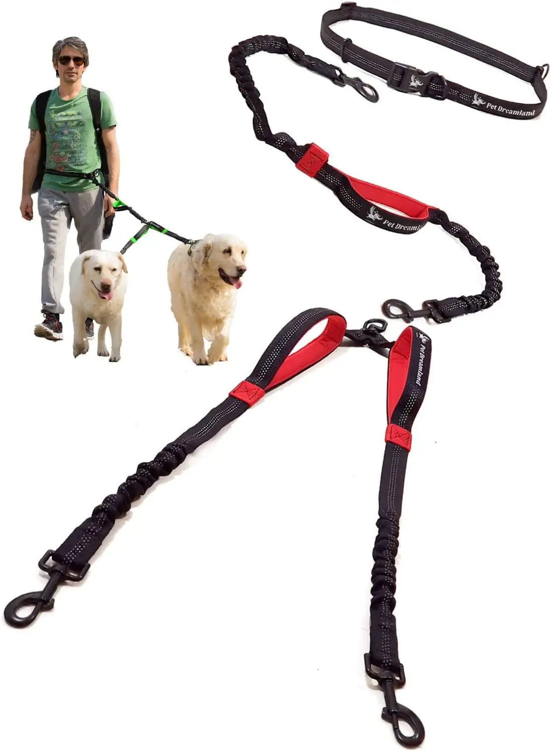 Unleash the Fun: Pet Dreamland's Hands-Free Double Dog Leash for Your Dynamic Duo (Dark Grey & Pink) – Perfect for Jogs, Walks, and Shenanigans! Pet Dreamland