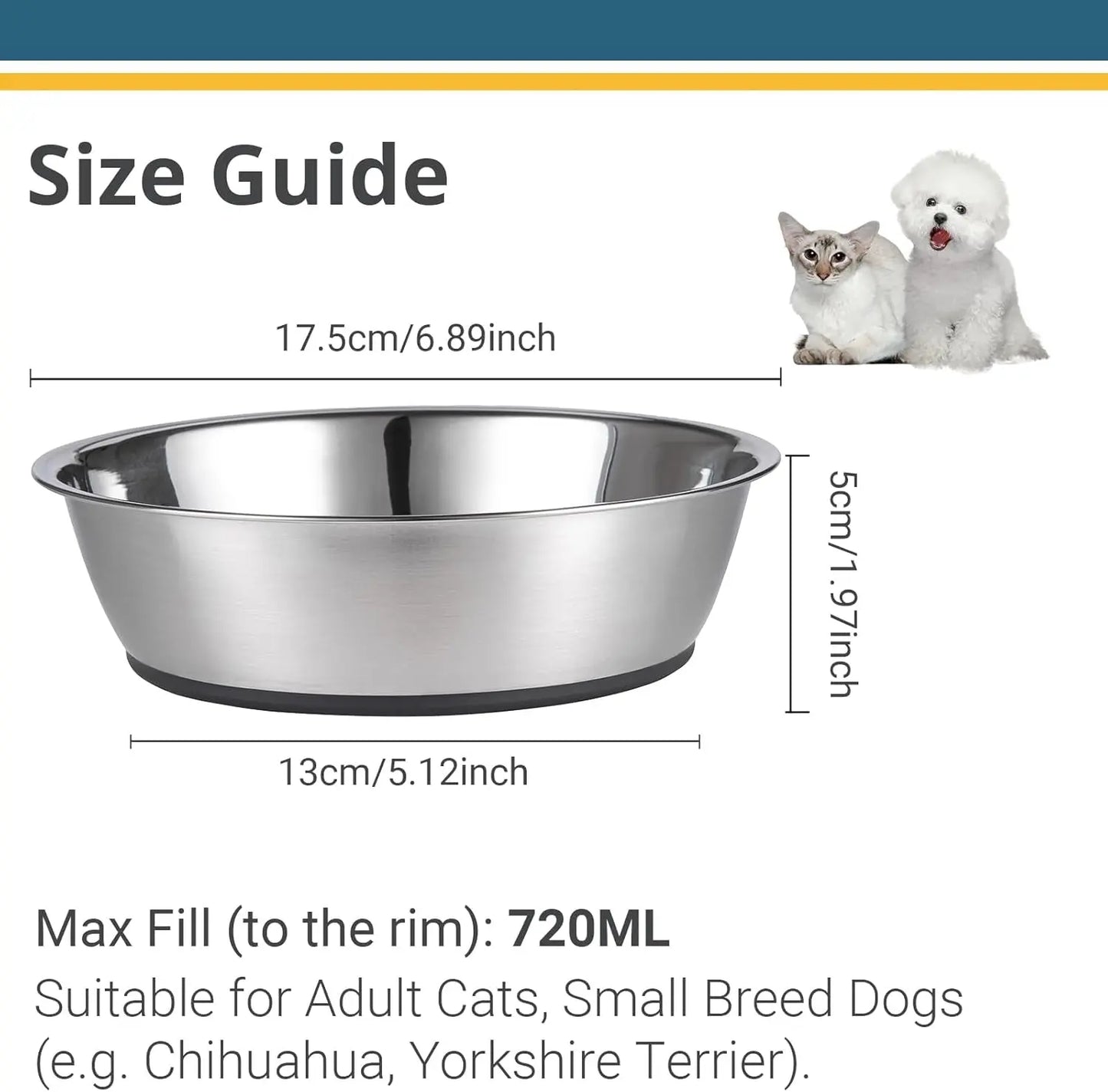 PEGGY11 Lightweight Stainless Steel Cat Bowls - 3 Cup, 2 Pack FUTONG