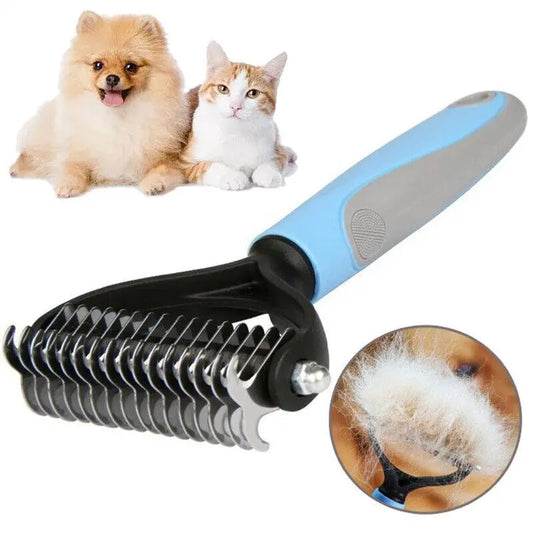 Grooming Brush For Pet Dog Cat Deshedding Tool Rake Comb Fur Remover Reduce 2-Side Dematting Tool For Dogs Cats Pets Grooming Brush Double Sided Shedding And Dematting Undercoat Rake Hair Removal Comb Dog Hugs Cat
