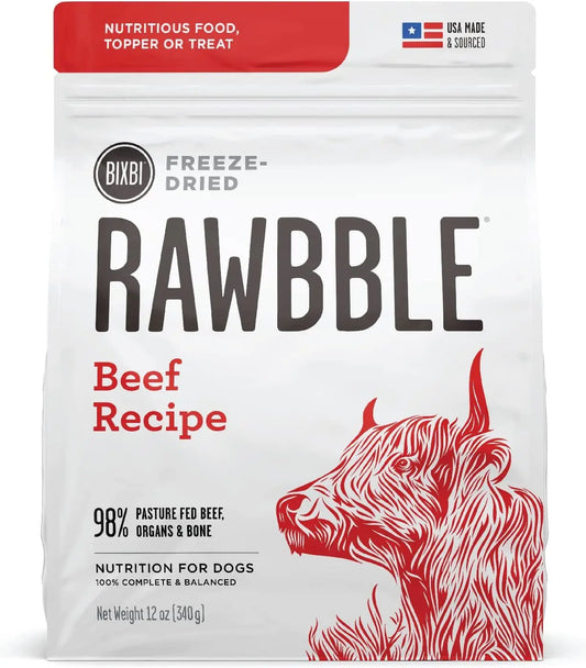 BIXBI Rawbble Freeze Dried Dog Food, Beef Recipe, 12 Oz - 98% Meat and Organs, No Fillers - Pantry-Friendly Raw Dog Food for Meal, Treat or Food Topper - USA Made in Small Batches Boulder Organics