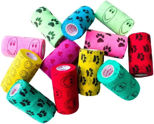 Prairie Horse Supply 4-Inch Veterinary Wrap Tape Bulk Pack (Assorted Paw Prints and Patterns) Prairie Horse Supply