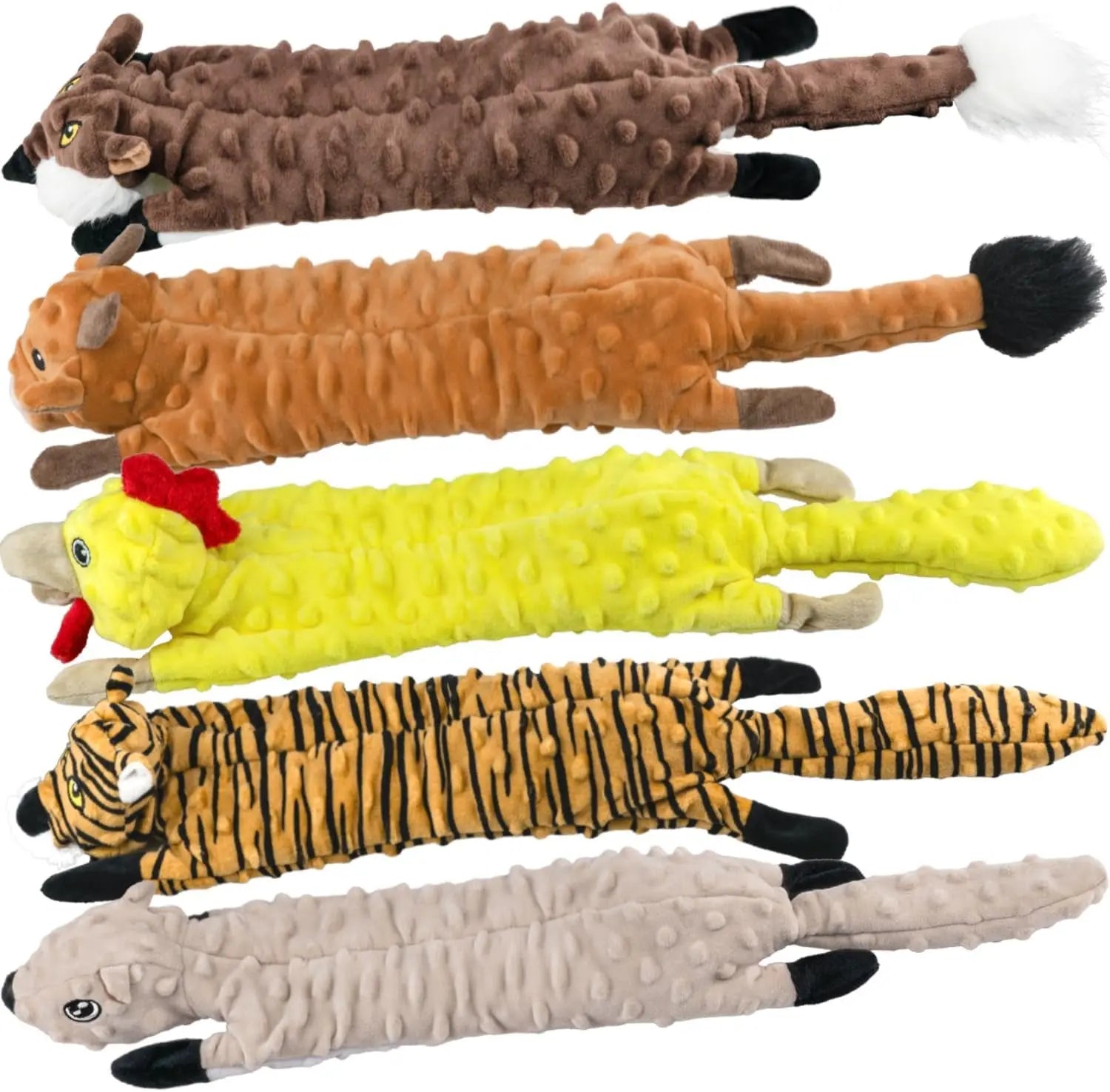 SHARLOVY SharLovy 5 Pack Plush Squeaky Dog Toys For Chewing And Teething Squirrel Cow Fox Wolf Tiger Bundle - Animals & Pet Supplies > Pet Supplies > Dog Supplies > Dog Toys Dog