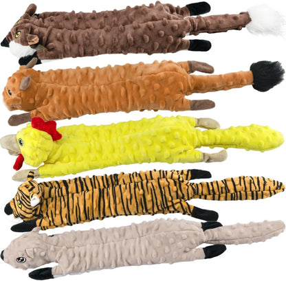 SHARLOVY SharLovy 5 Pack Plush Squeaky Dog Toys For Chewing And Teething Squirrel Cow Fox Wolf Tiger Bundle - Animals & Pet Supplies > Pet Supplies > Dog Supplies > Dog Toys Dog