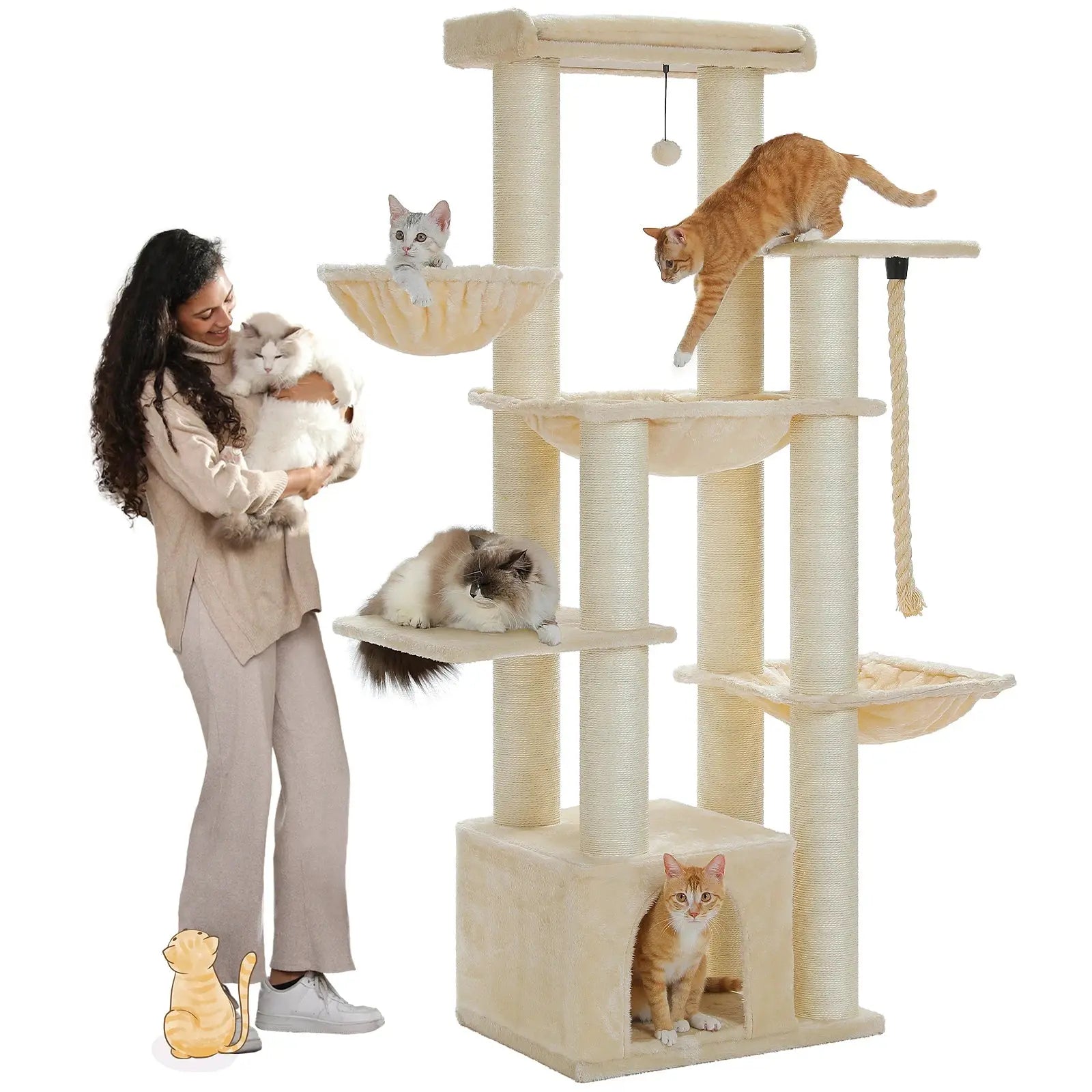 Excel Pets Multi Level Cat Tree For Large Cats With Hammock And 11 Robust Sisal Posts And Large Perch - Animals & Pet Supplies > Pet Supplies > Cat Supplies > Cat Furniture > Cat Trees & Towers cat